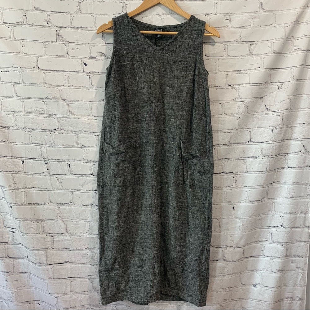 Eileen Fisher Gray Sleeveless Midi Linen-Blend Dress